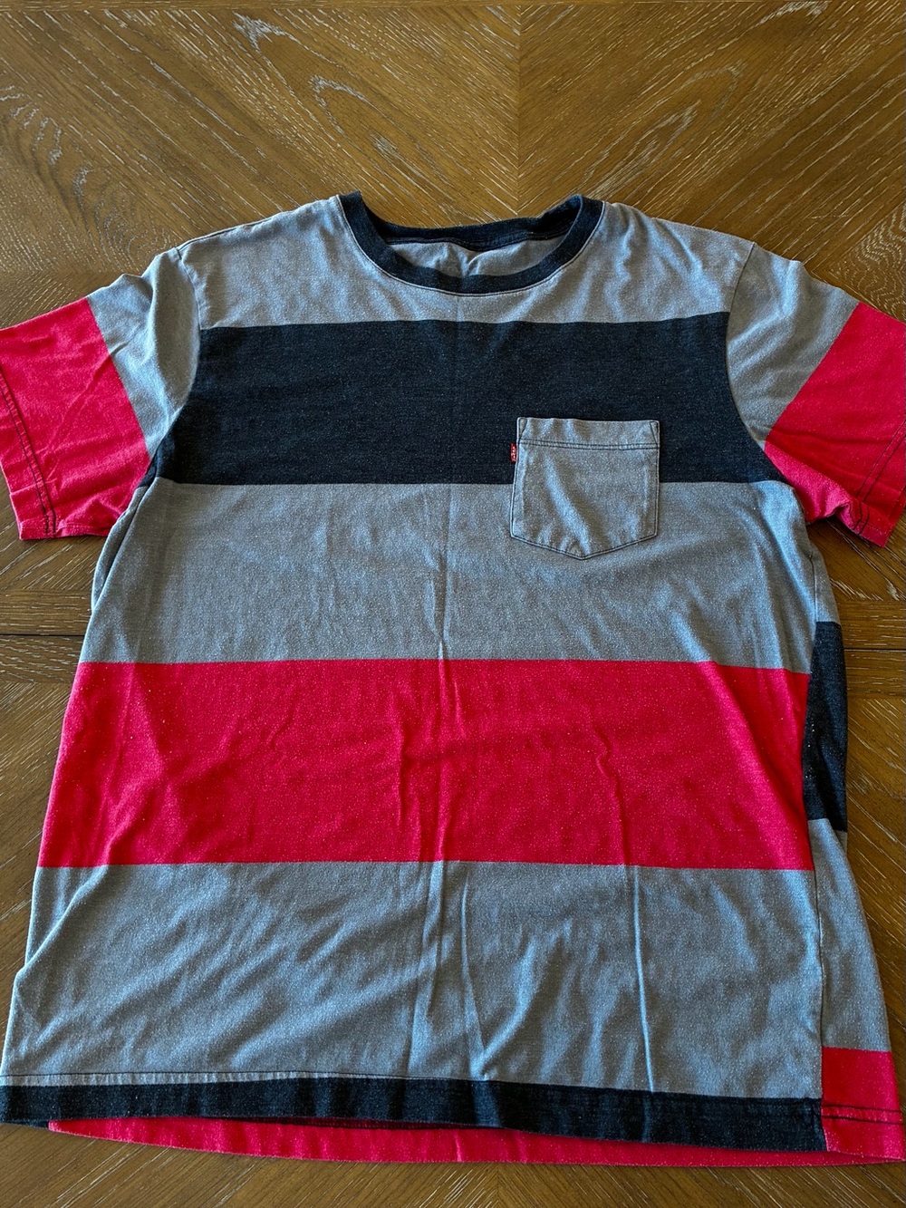 Levi's Short-Sleeve Striped Pocket Tee in Gray, Black & Red
